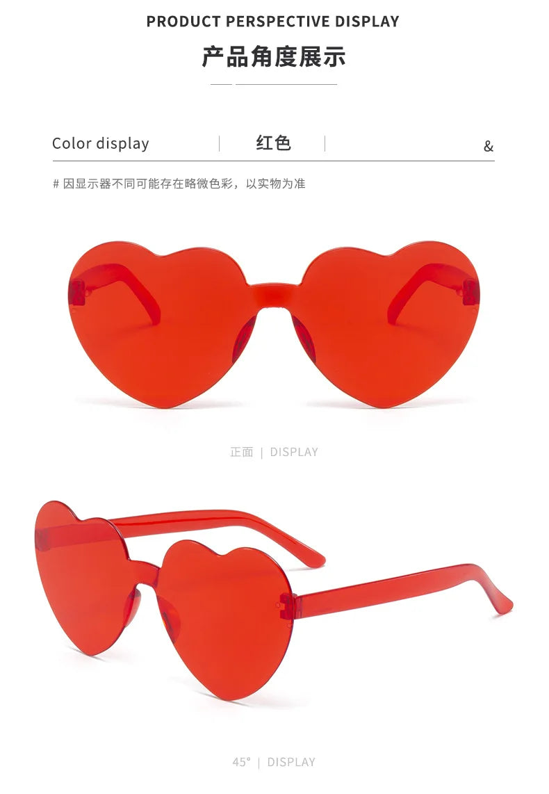 Thick piece peach heart sunglasses frameless heart shaped party glasses