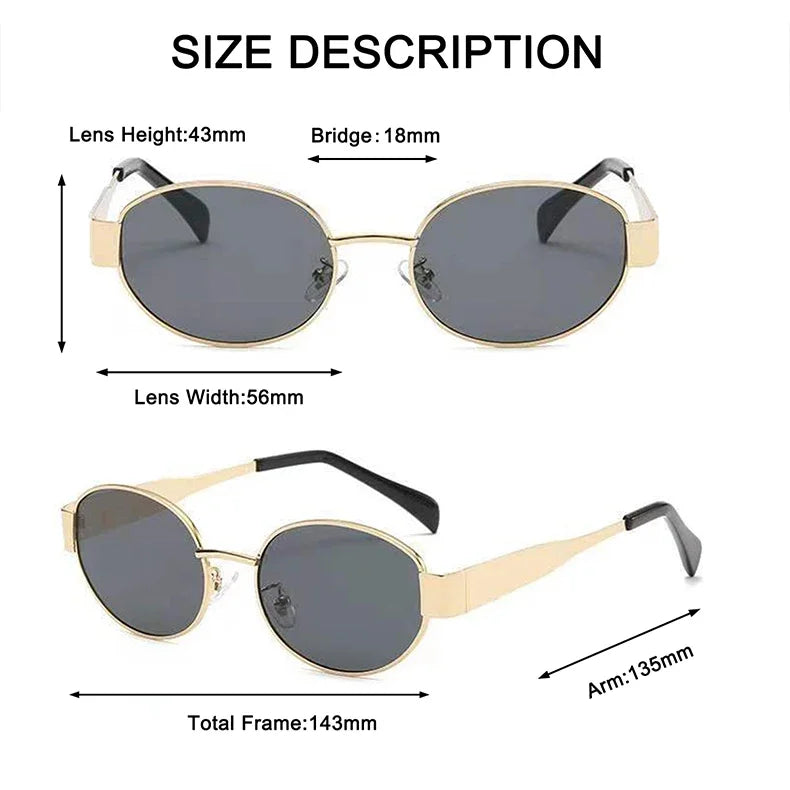 Retro Oval Sunglasses for Women Men Trendy Small Metal Frame Sun Glasses Classic Shades UV400 Protection