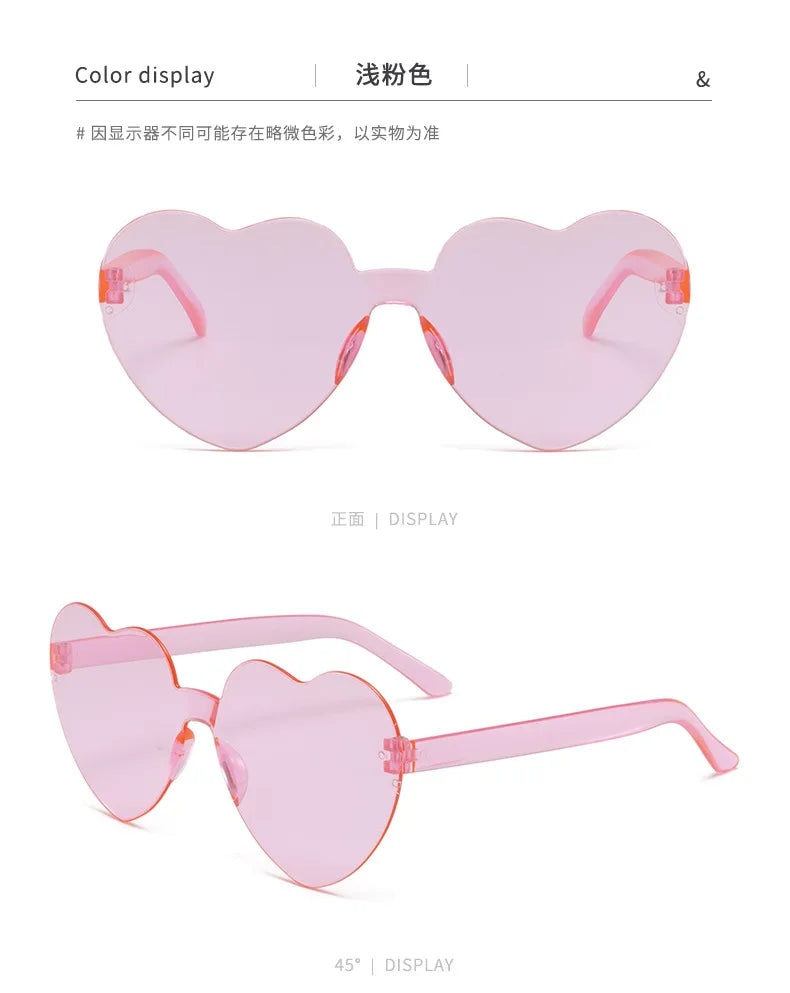Thick piece peach heart sunglasses frameless heart shaped party glasses