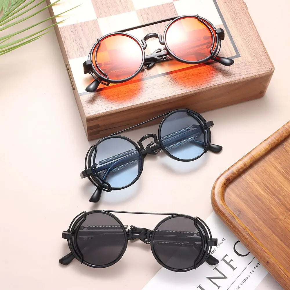 Gothic Style Punk UV400 Protection Men's Eyewear Round Sunglasses Steampunk Sunglasses Sun Glasses