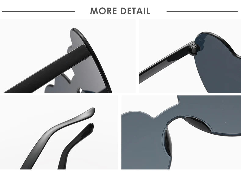 12pcs Heart Shaped Sunglasses Women Plastic Love Cat Eye Rimless Frame Colorfu Lens Sun Glasses Female Travel Eyeglasses