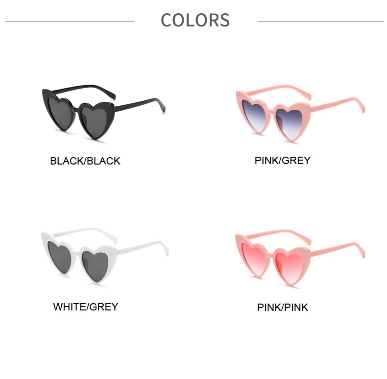 2024 New Heart shaped Cat Eye Sunglasses Women Large Frame Glasses  Flash Color Personality Design Fashion Accessories