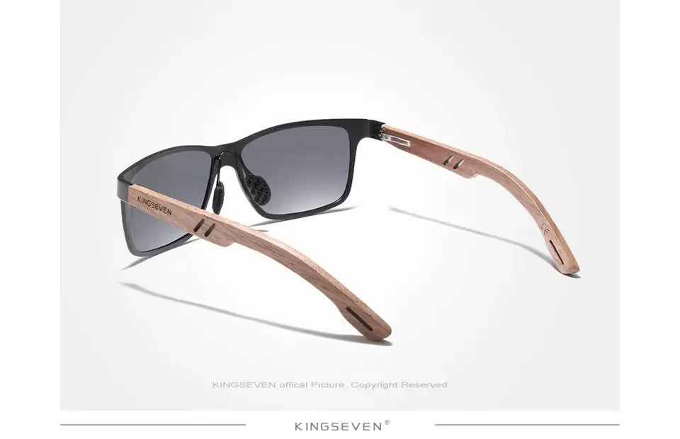 KINGSEVEN Aluminum Handmade Walnut Wooden Sunglasses Men High Quality Polarized Sun Glasses For Women Anti-Glare Mirror Lens