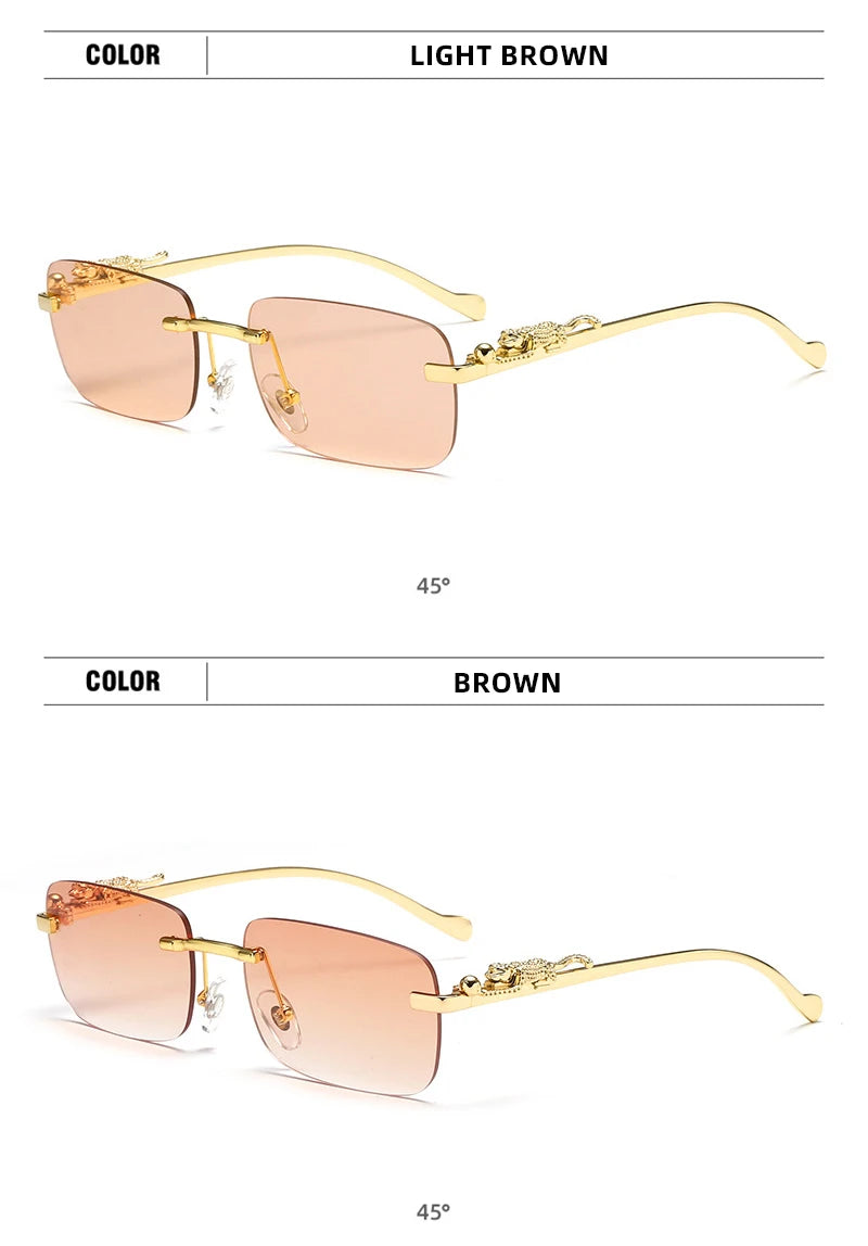 Classic Rimless Sunglasses Men Women Fashion Leopard Decoration Small Sun Glasses Stylish Frameless Driving Travelling Shades