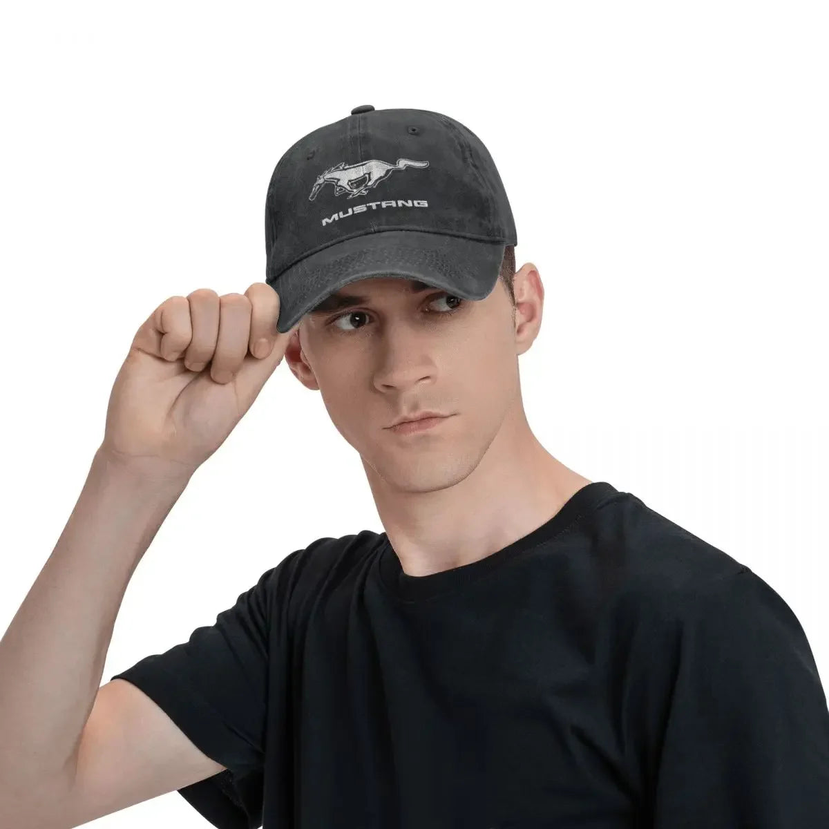 Classic Ford Mustang Logo Baseball Cap for Men Women Distressed Denim Washed Snapback Hat White Horse Unstructured Soft Caps Hat