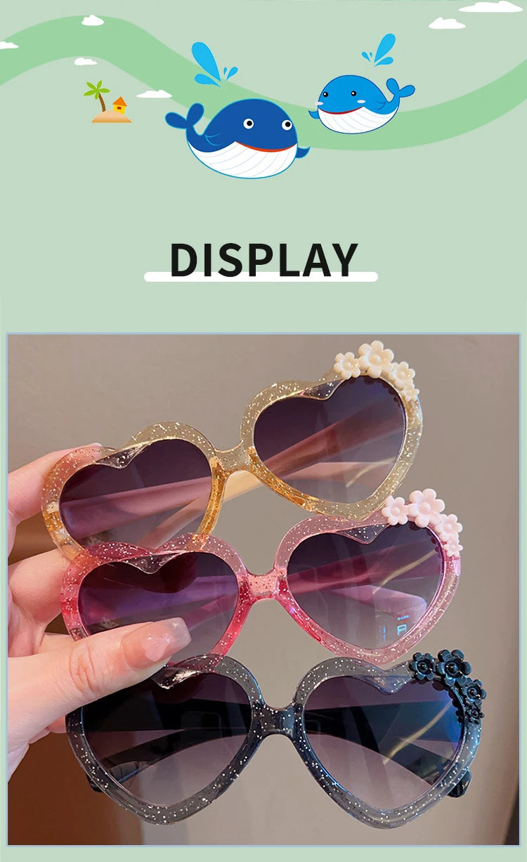 2023 Baby Girls Cute Acrylic Heart Shape Flowers UV400 Sunglasses Children Outdoor Sun Protection Sunglasses Kids Sun Glasses
