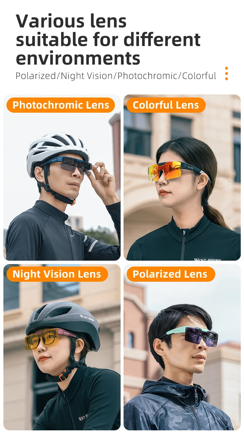 WEST BIKING Photochromic Cycling Sunglasses Flip Up Lens Polarized Glasses Fit Over Sunshade MTB Road Bike Night Driving Eyewear