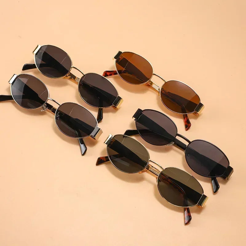 Retro Oval Sunglasses for Women Men Trendy Small Metal Frame Sun Glasses Classic Shades UV400 Protection