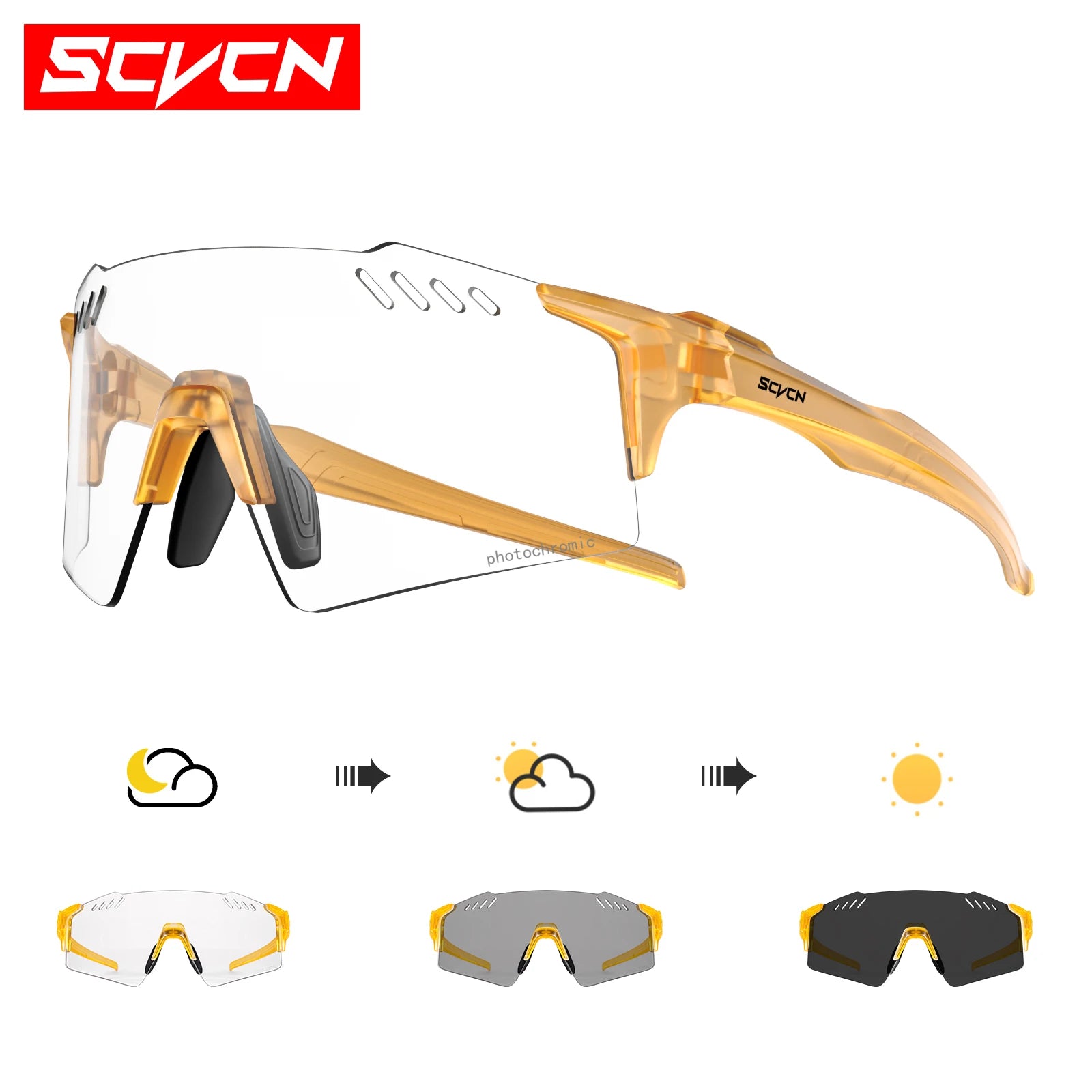 SCVCN Photochromic Sports Sunglasses for Men Cycling Glasses Mountain MTB Bike Road UV400 Bicycle Eyewear Sun Fashion Equipment