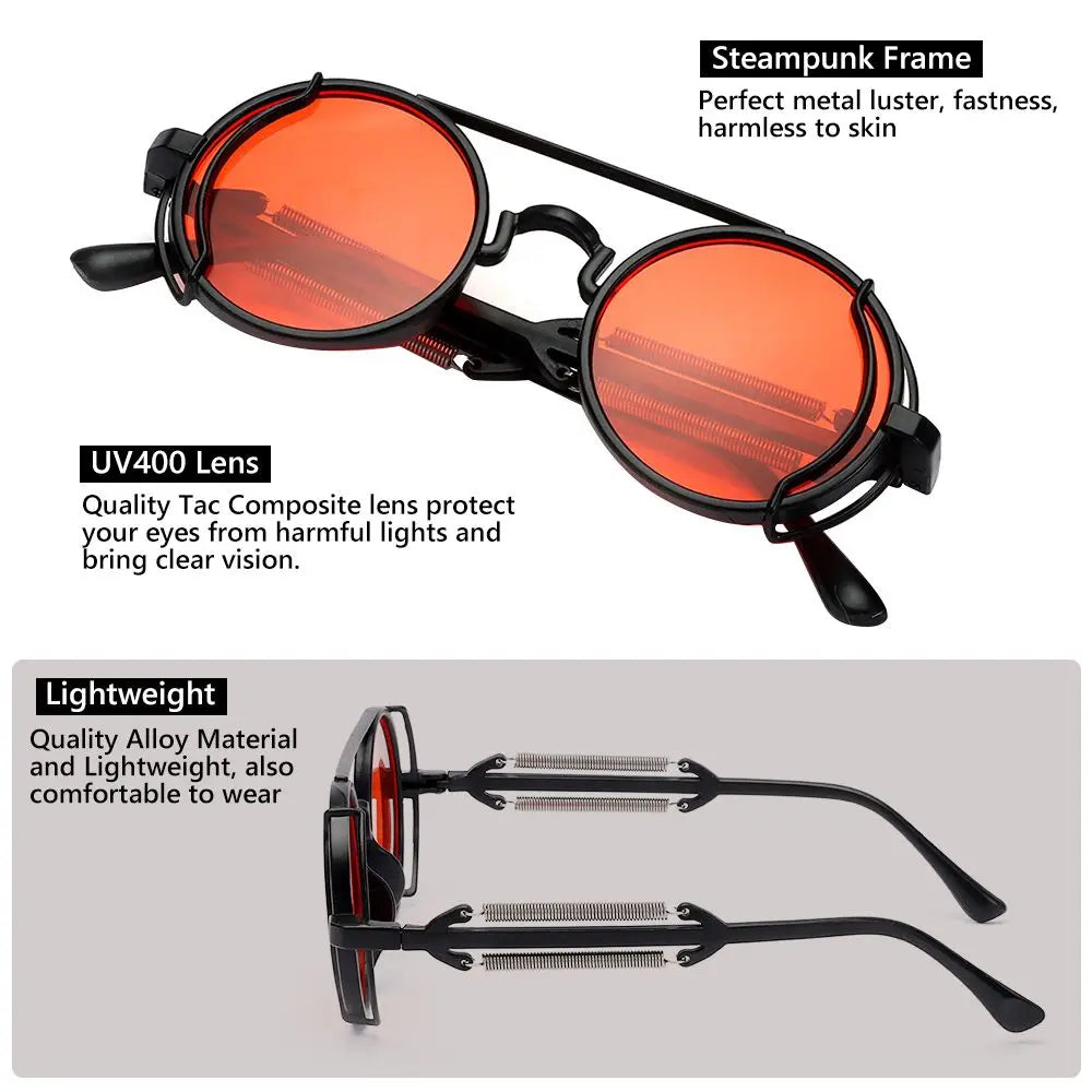 Gothic Style Punk UV400 Protection Men's Eyewear Round Sunglasses Steampunk Sunglasses Sun Glasses