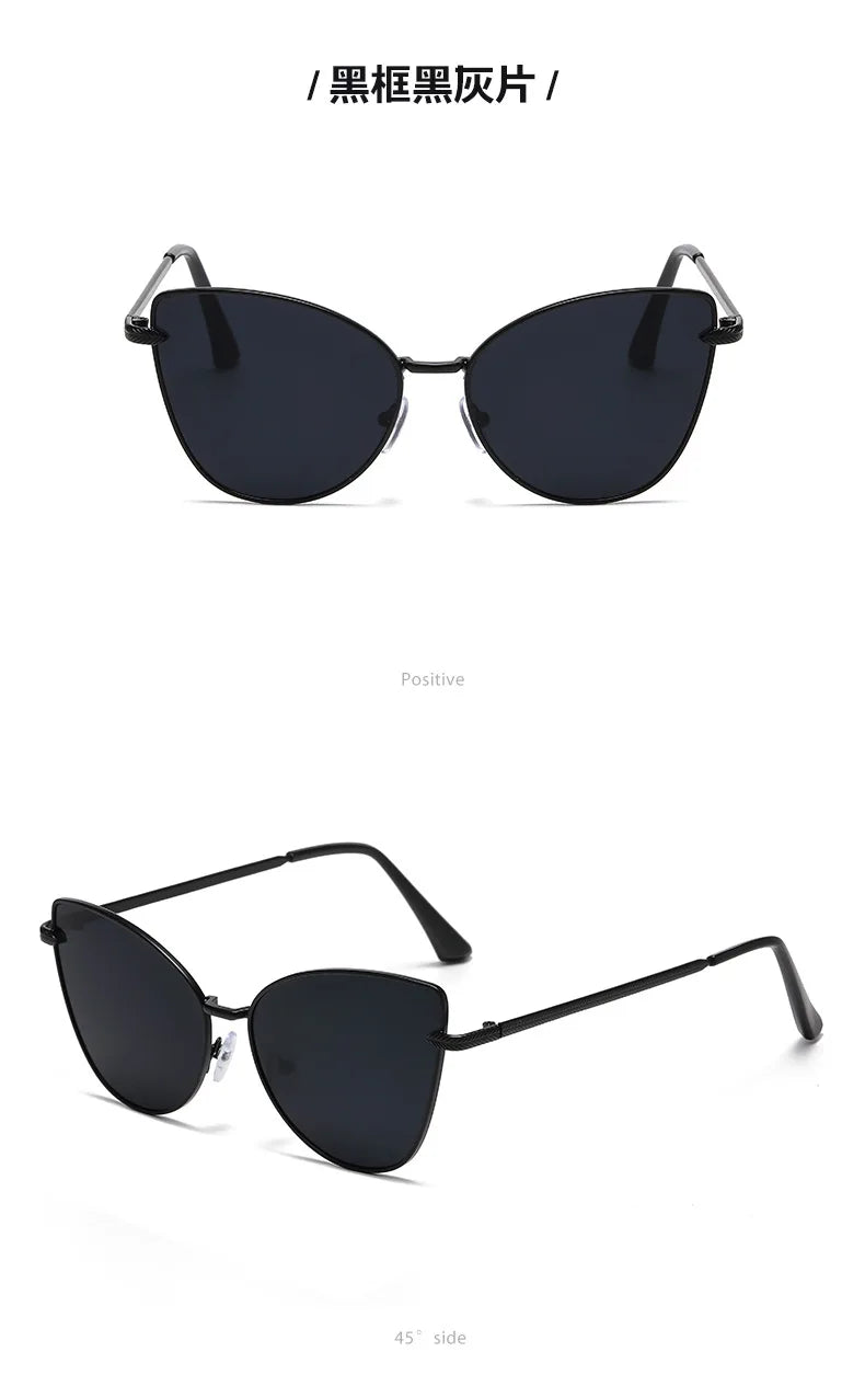 New Retro Metal Small Frame Cat-eye Sunglasses Womean Style European And American Fashion Street Photo Decorative Sungla Uv400