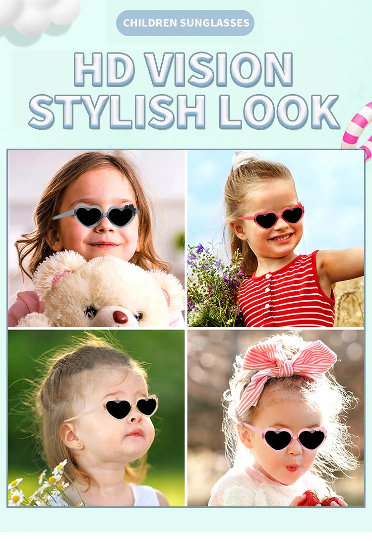 2023 Baby Girls Cute Acrylic Heart Shape Flowers UV400 Sunglasses Children Outdoor Sun Protection Sunglasses Kids Sun Glasses