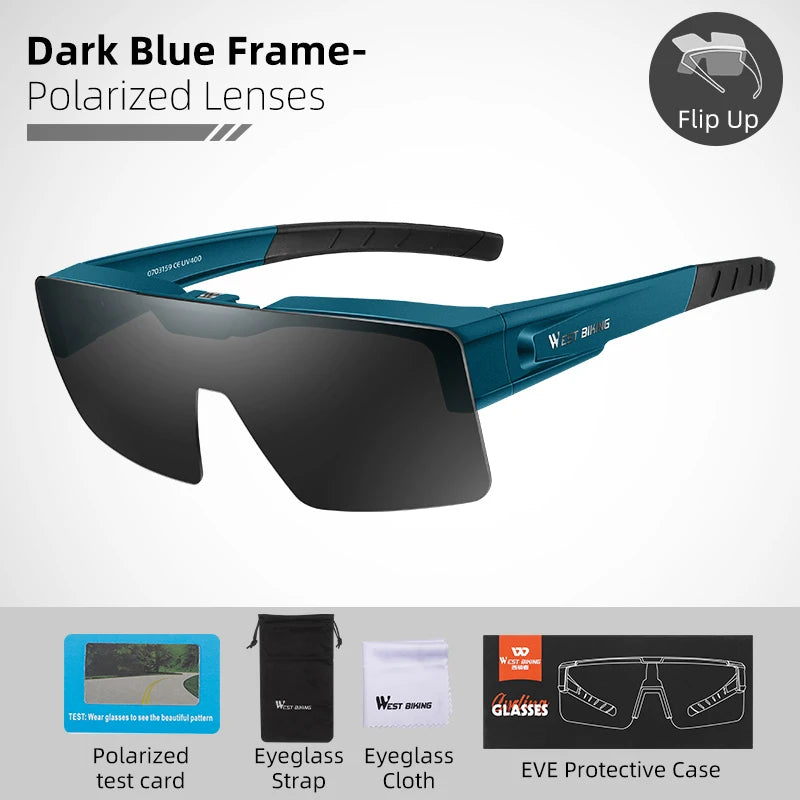 WEST BIKING Photochromic Cycling Sunglasses Flip Up Lens Polarized Glasses Fit Over Sunshade MTB Road Bike Night Driving Eyewear