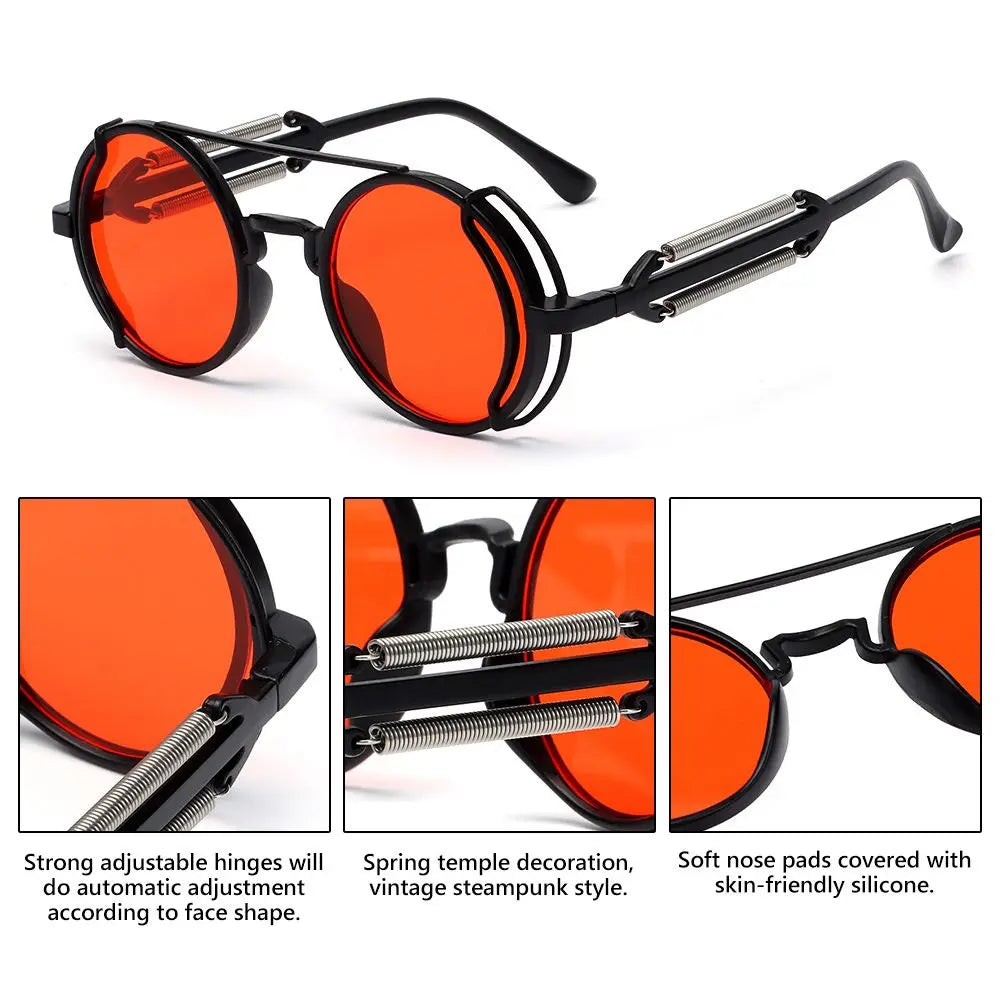 Gothic Style Punk UV400 Protection Men's Eyewear Round Sunglasses Steampunk Sunglasses Sun Glasses