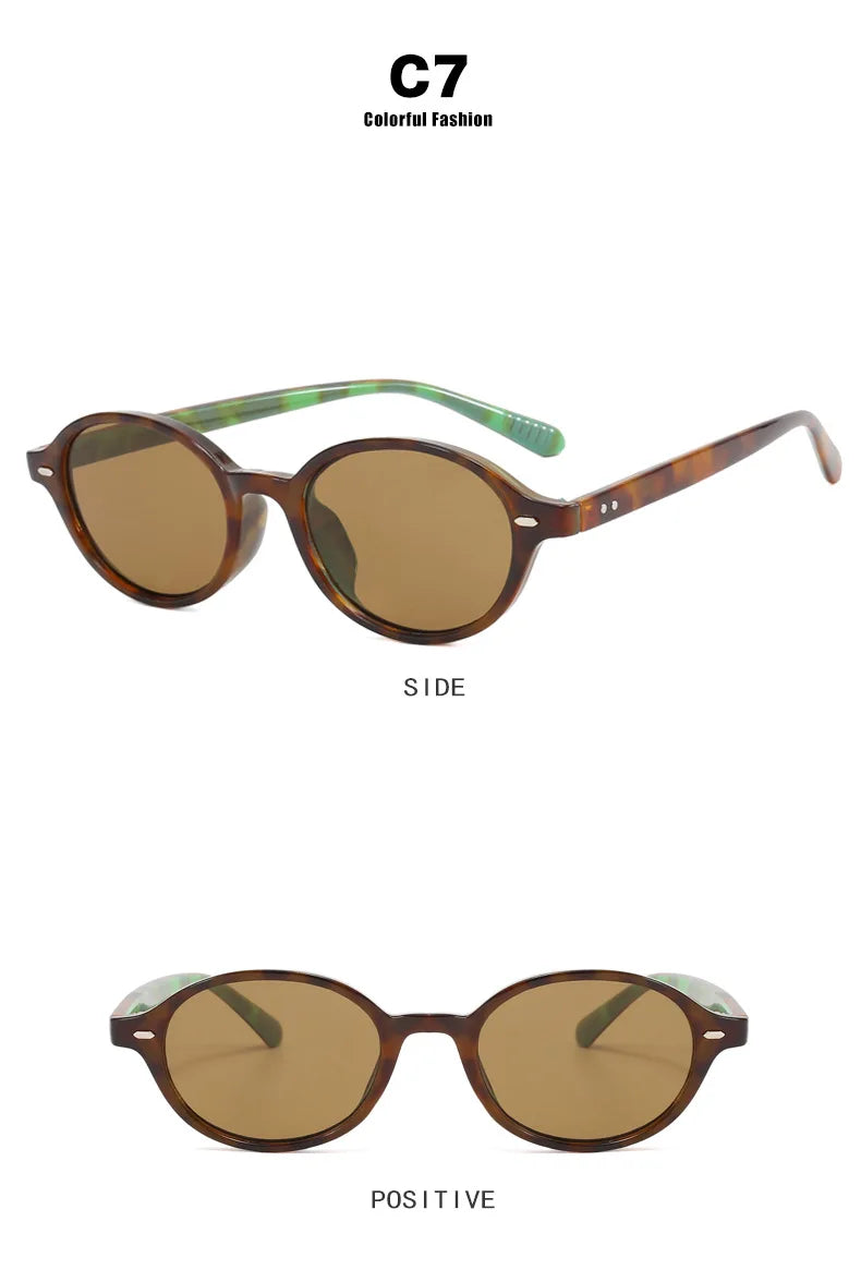 Retro Small Oval Sunglasses Women Men Rivets Shades Fashion Eyewear Luxury Sun Glasses UV400 Brand Oculus Female Gafas