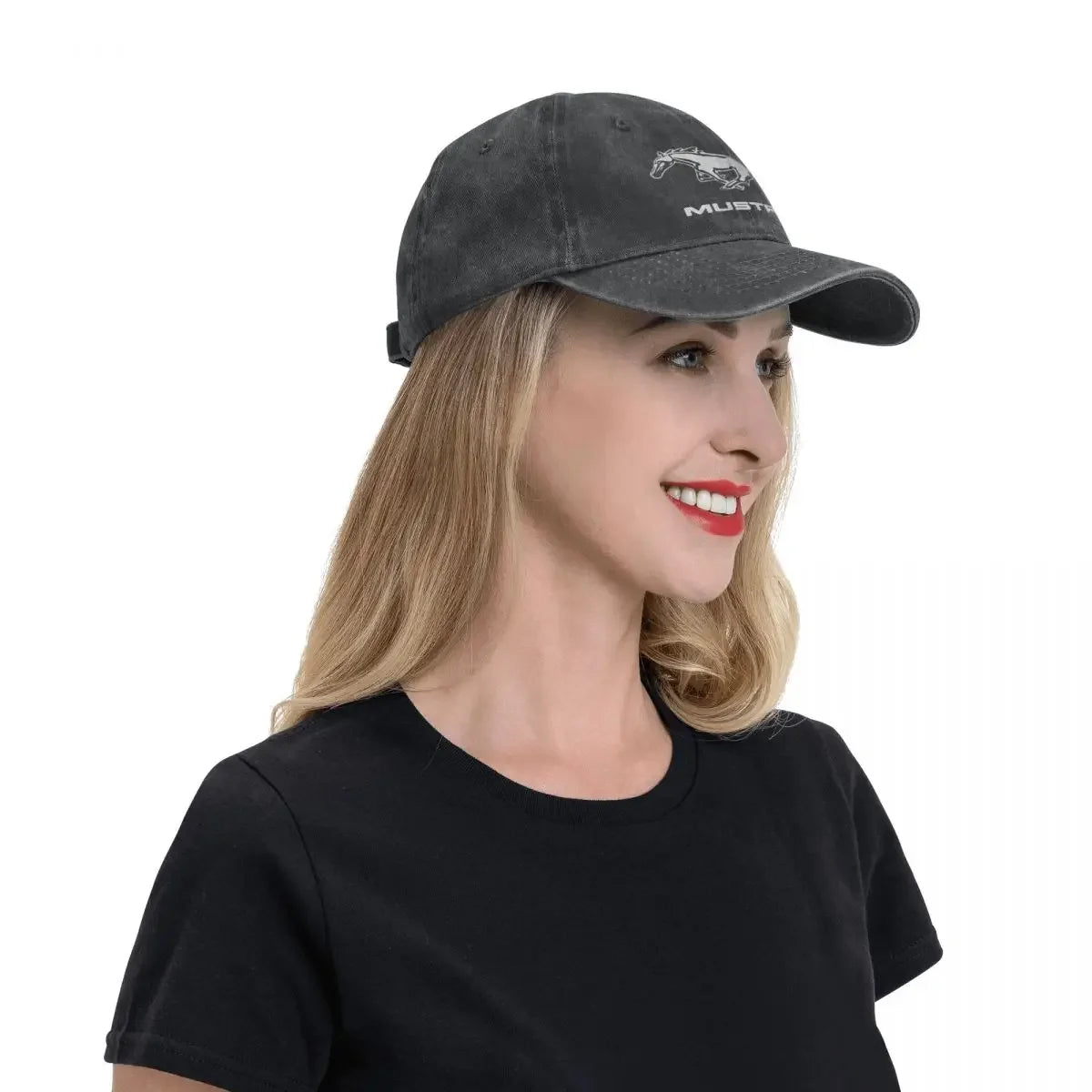 Classic Ford Mustang Logo Baseball Cap for Men Women Distressed Denim Washed Snapback Hat White Horse Unstructured Soft Caps Hat