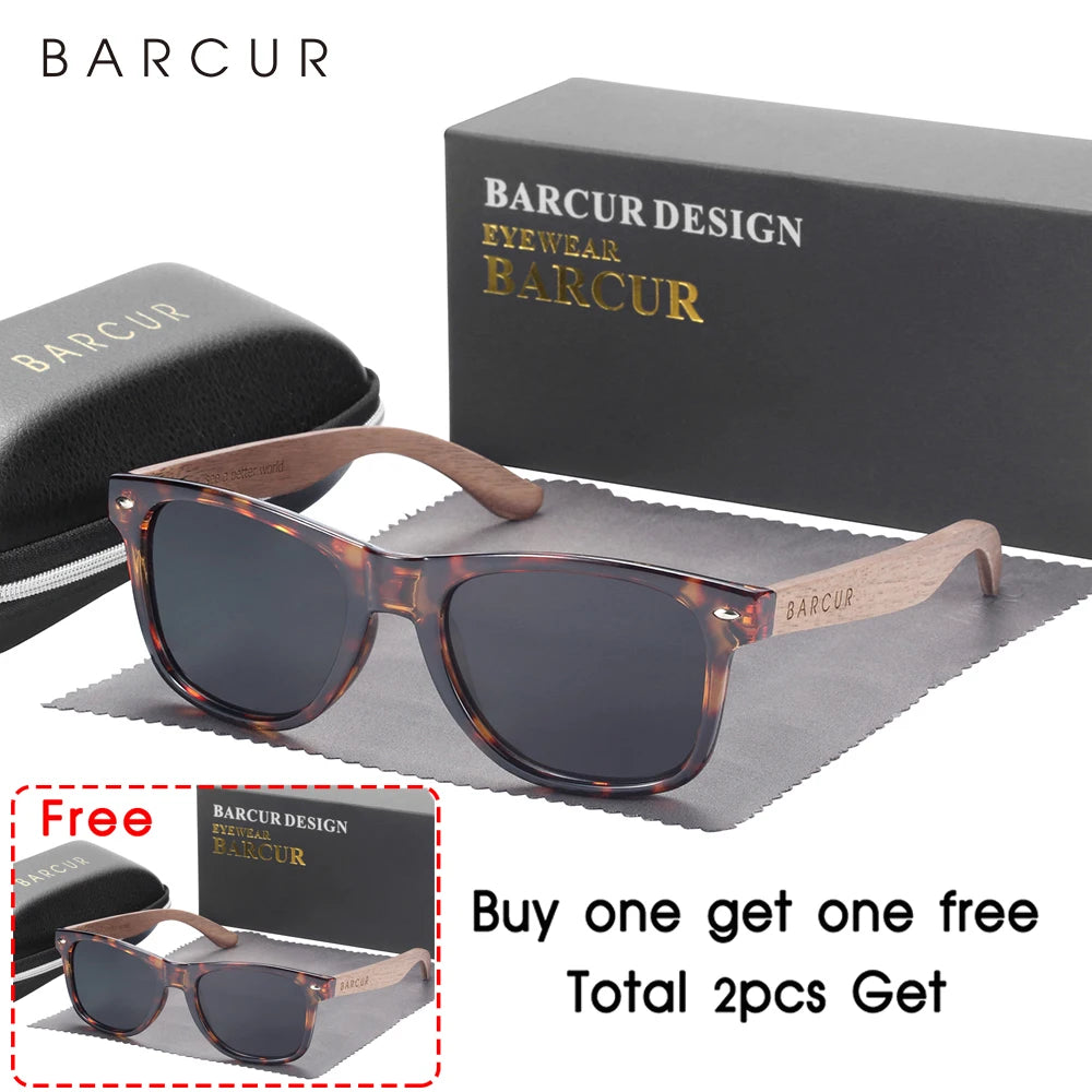 BARCUR Natural Wooden Sunglasses Polarized Mens Sun Glasses Black Walnut Eyewear UV400 Protection