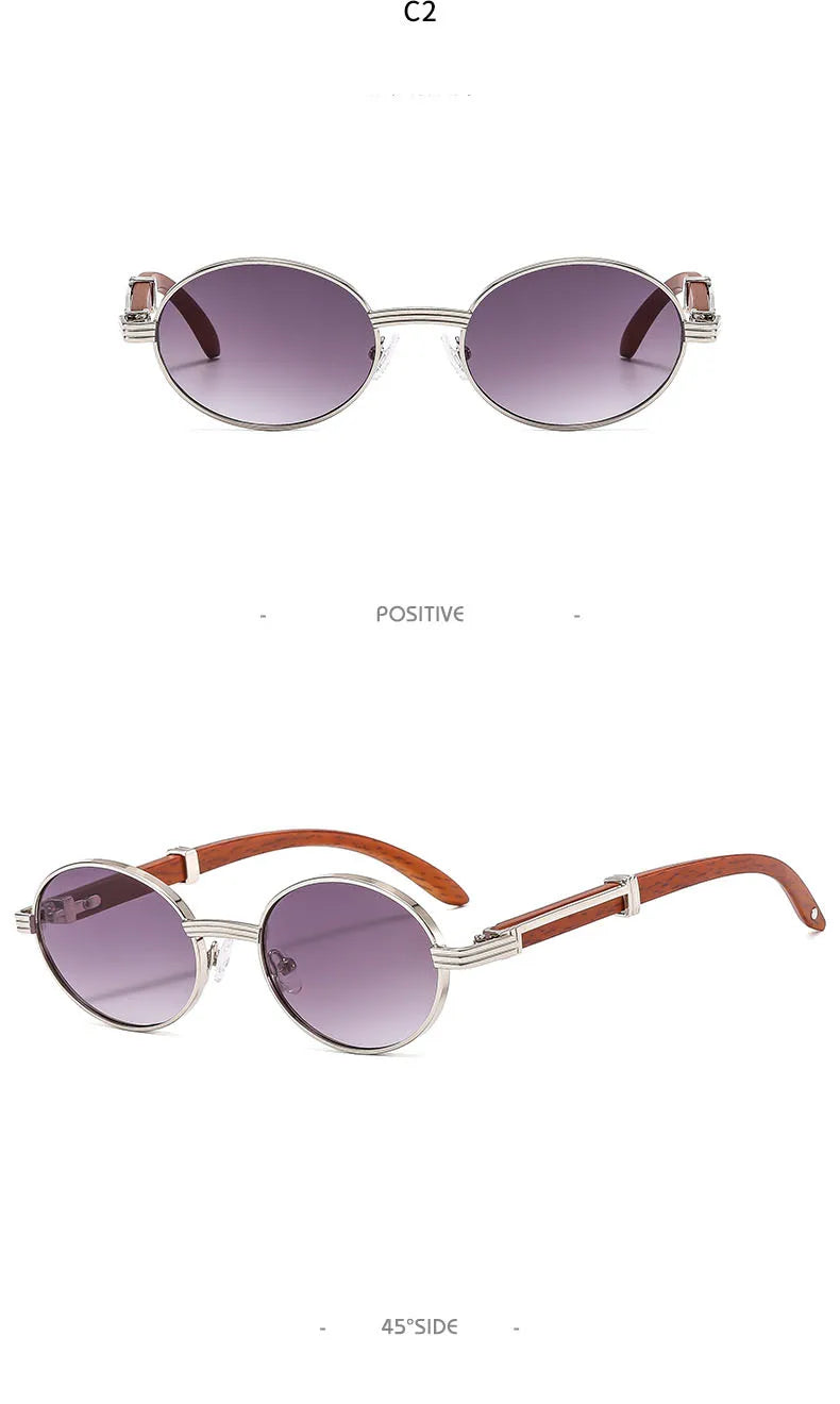 New Retro Imitation Wood Grain Sunglasses Men's Oval Sunglasses Women's Fashion Trend Uv Protection Sunglasses