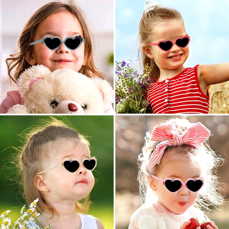2023 Baby Girls Cute Acrylic Heart Shape Flowers UV400 Sunglasses Children Outdoor Sun Protection Sunglasses Kids Sun Glasses