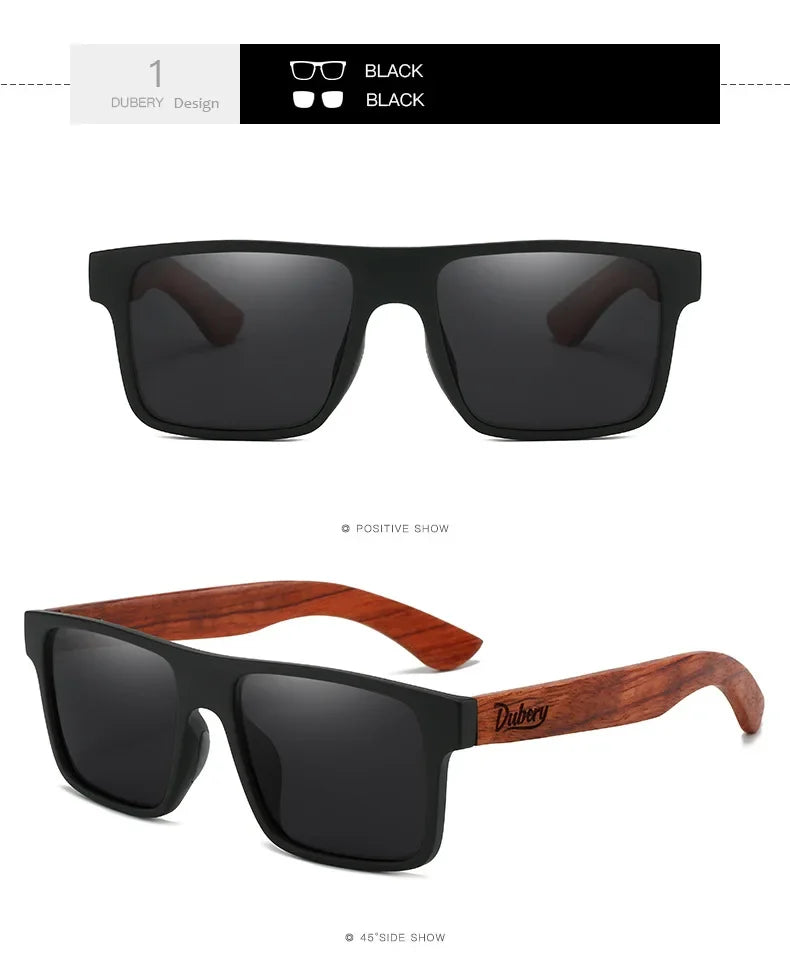 DUBERY Exclusive Design Vintage Men's Glasses Walnut Wooden Sunglasses UV400 Protection Fashion Square Sun glasses Women d833