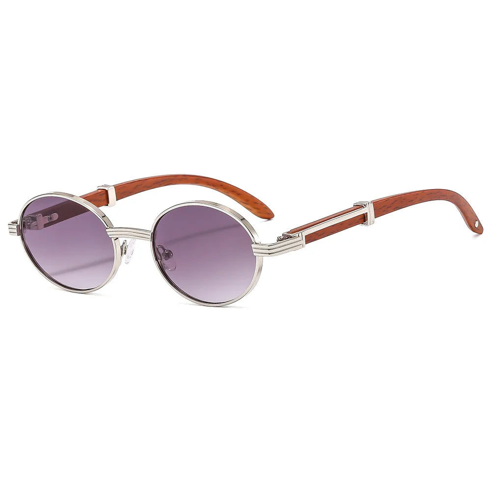 New Retro Imitation Wood Grain Sunglasses Men's Oval Sunglasses Women's Fashion Trend Uv Protection Sunglasses
