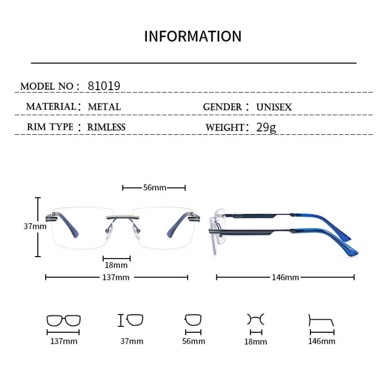 Fashion Titanium Rimless Eyeglasses Frame Brand designer Men Glasses Reading Glasses Optical Prescpriton Lenses Glasses