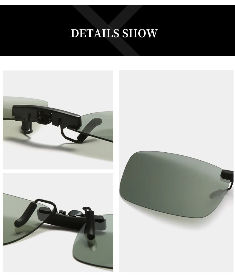 Rimless Flip Up Clip On Sunglasses Men Women Polarized Driving Fishing Cycling Night Vision Glasses Myopia Clip on Eyeglasses