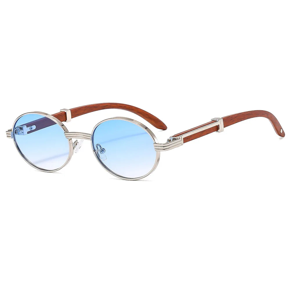 New Retro Imitation Wood Grain Sunglasses Men's Oval Sunglasses Women's Fashion Trend Uv Protection Sunglasses