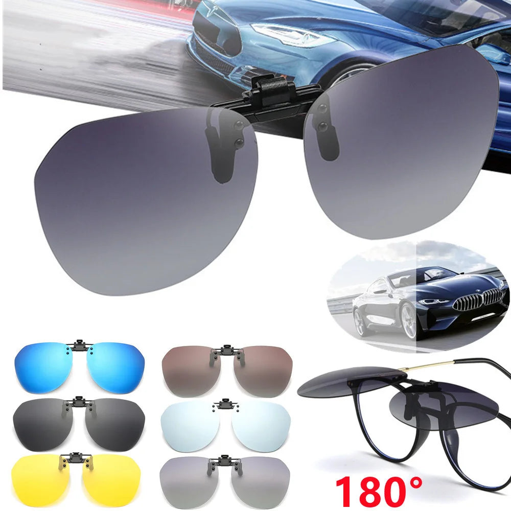 KLASSNUM Polarized Sunglasses Clip Men's Flip Up Clip on Glasses Square Frame Pilot Sun Glasses Women Driving Glasses Shades