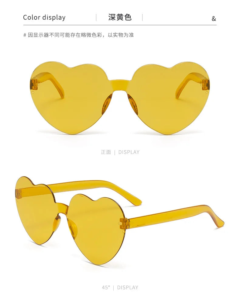 Thick piece peach heart sunglasses frameless heart shaped party glasses