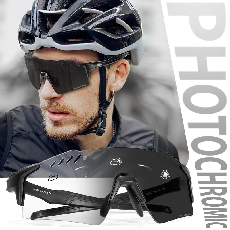 SCVCN Photochromic Sports Sunglasses for Men Cycling Glasses Mountain MTB Bike Road UV400 Bicycle Eyewear Sun Fashion Equipment