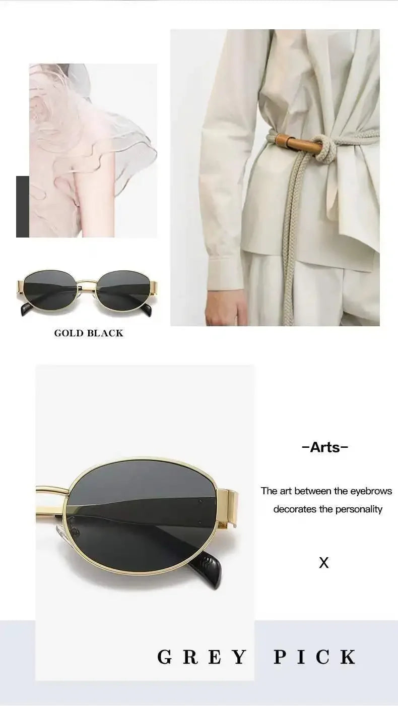 Retro Oval Sunglasses for Women Men Trendy Small Metal Frame Sun Glasses Classic Shades UV400 Protection