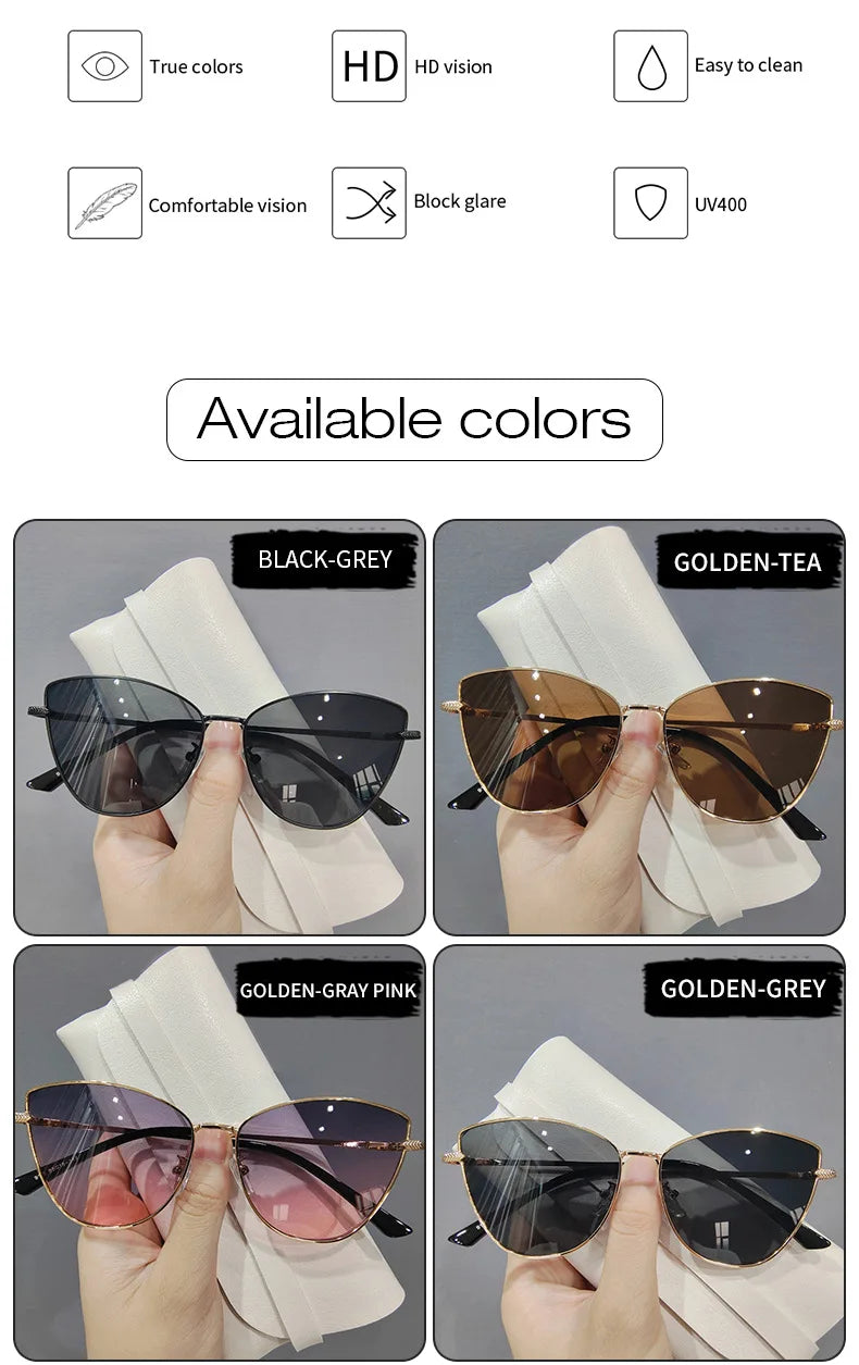 New Retro Metal Small Frame Cat-eye Sunglasses Womean Style European And American Fashion Street Photo Decorative Sungla Uv400