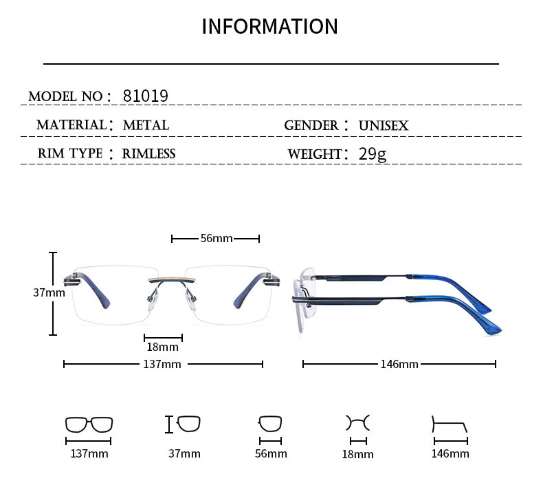 Fashion Titanium Rimless Eyeglasses Frame Brand designer Men Glasses Reading Glasses Optical Prescpriton Lenses Glasses