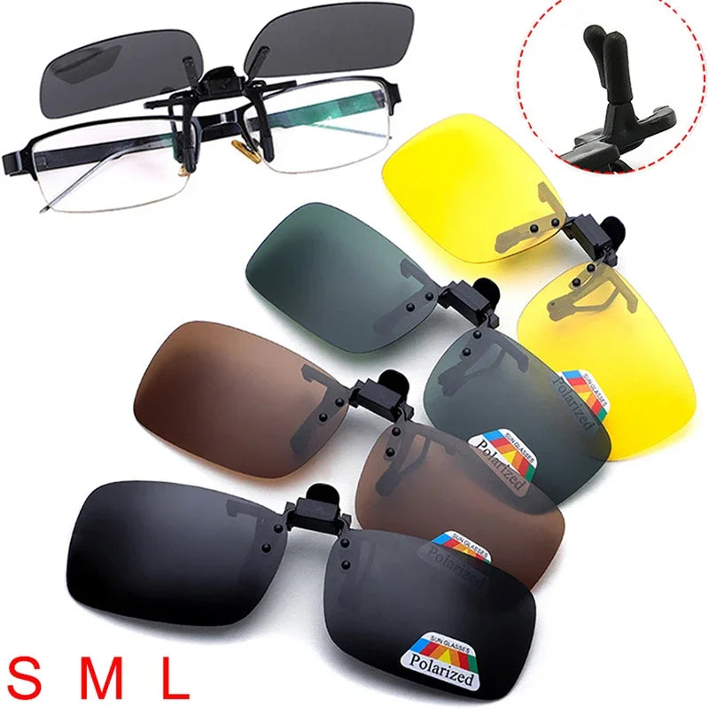 Unisex Grey Lenses Polarized Sunglasses Clip on Flip Up Men Women UV 380 Driving Fishing Night Vision Glasses Clips Anti Glare