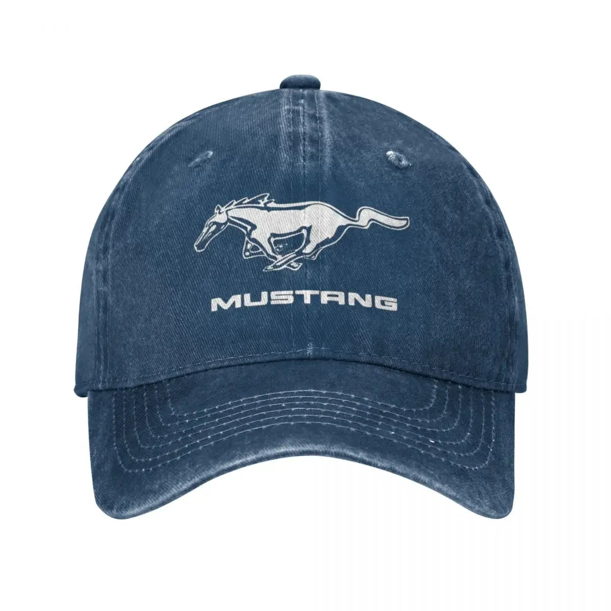 Classic Ford Mustang Logo Baseball Cap for Men Women Distressed Denim Washed Snapback Hat White Horse Unstructured Soft Caps Hat