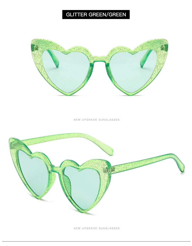 2024 New Heart shaped Cat Eye Sunglasses Women Large Frame Glasses  Flash Color Personality Design Fashion Accessories