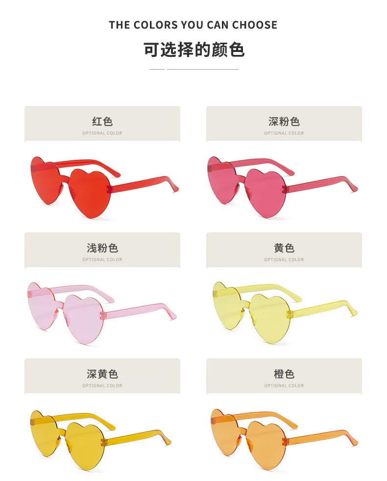 Thick piece peach heart sunglasses frameless heart shaped party glasses