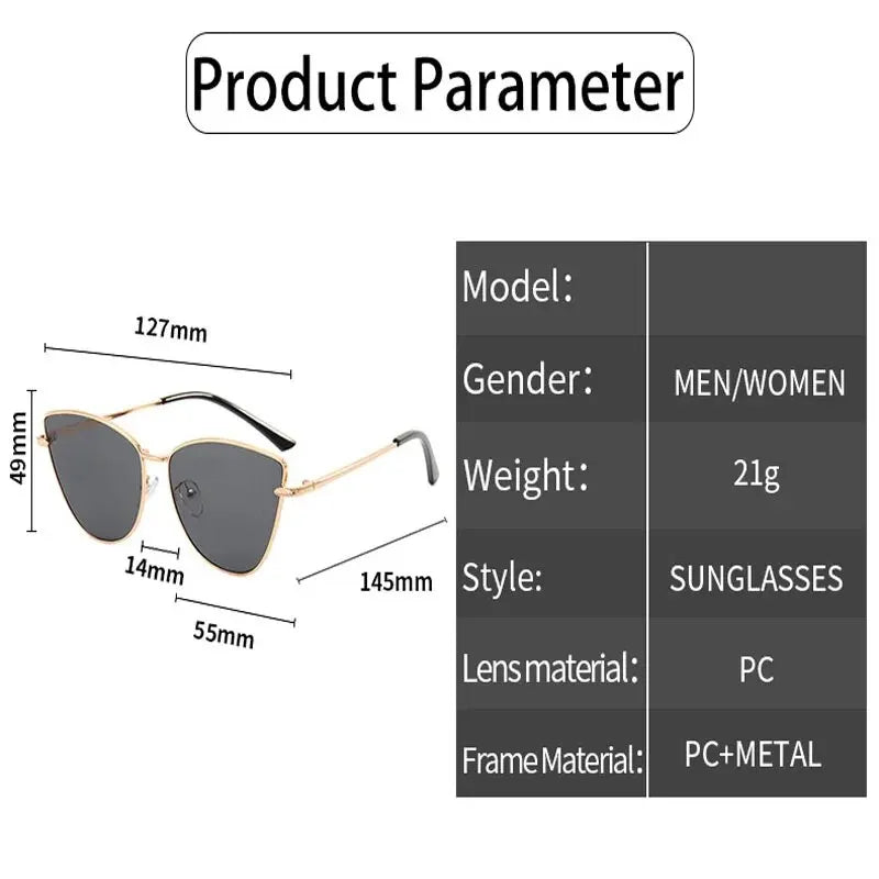 New Retro Metal Small Frame Cat-eye Sunglasses Womean Style European And American Fashion Street Photo Decorative Sungla Uv400