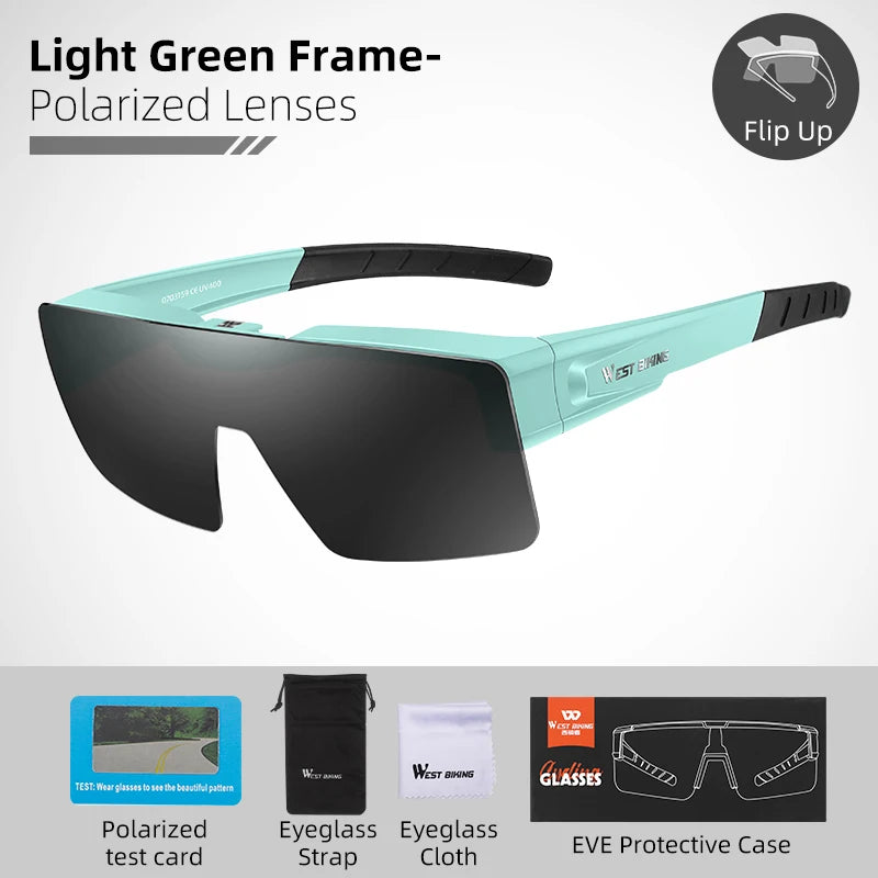 WEST BIKING Photochromic Cycling Sunglasses Flip Up Lens Polarized Glasses Fit Over Sunshade MTB Road Bike Night Driving Eyewear
