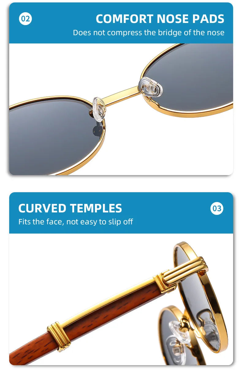 New Retro Imitation Wood Grain Sunglasses Men's Oval Sunglasses Women's Fashion Trend Uv Protection Sunglasses