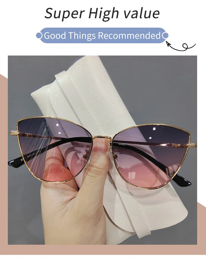 New Retro Metal Small Frame Cat-eye Sunglasses Womean Style European And American Fashion Street Photo Decorative Sungla Uv400