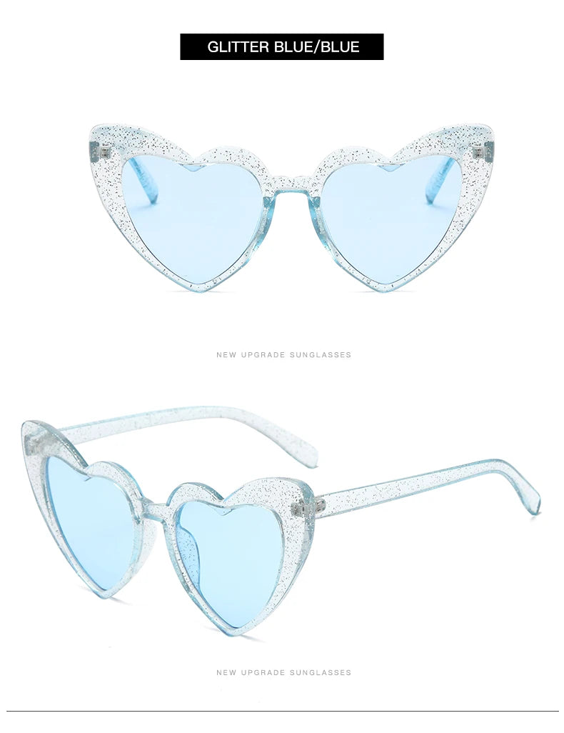 2024 New Heart shaped Cat Eye Sunglasses Women Large Frame Glasses  Flash Color Personality Design Fashion Accessories