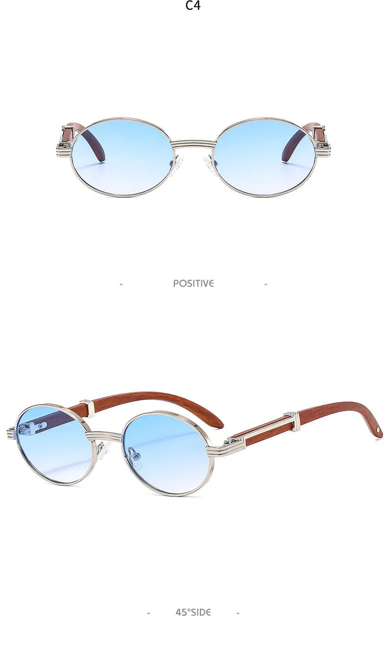 New Retro Imitation Wood Grain Sunglasses Men's Oval Sunglasses Women's Fashion Trend Uv Protection Sunglasses