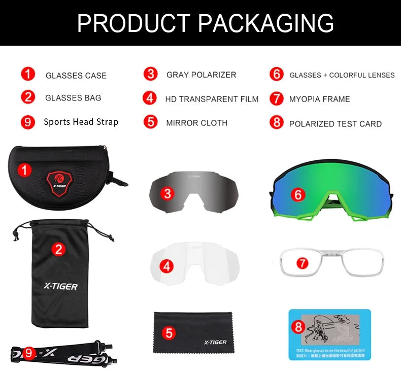 X-TIGER Bike Polarized Sports Sunglasses with 5 Interchangeable Lenses for Mens Womens Baseball Running Fishing Cycling Eyewear