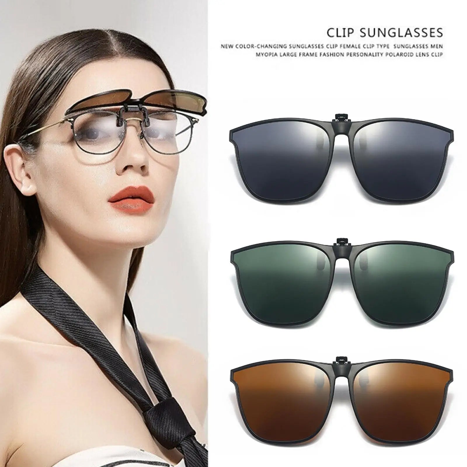 New Polarized Flip-up Sunglasses Clips For Myopia Glasses Retro Big Size Square TAC Material Glasses Clip-on Sunglass Clip