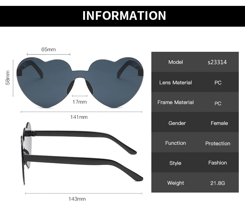 12pcs Heart Shaped Sunglasses Women Plastic Love Cat Eye Rimless Frame Colorfu Lens Sun Glasses Female Travel Eyeglasses