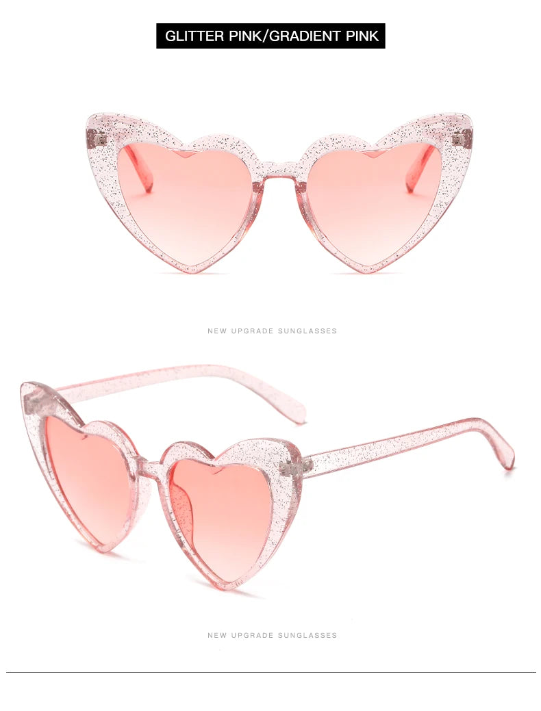 2024 New Heart shaped Cat Eye Sunglasses Women Large Frame Glasses  Flash Color Personality Design Fashion Accessories