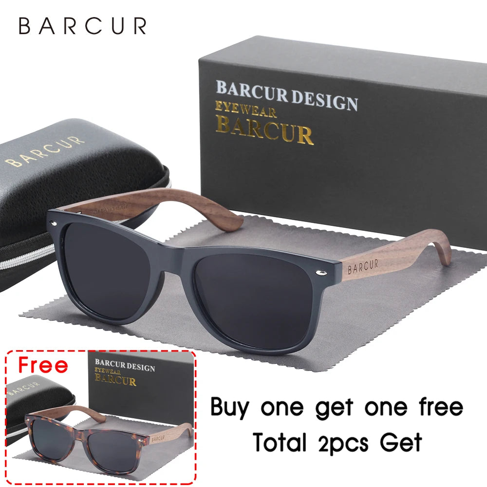 BARCUR Natural Wooden Sunglasses Polarized Mens Sun Glasses Black Walnut Eyewear UV400 Protection