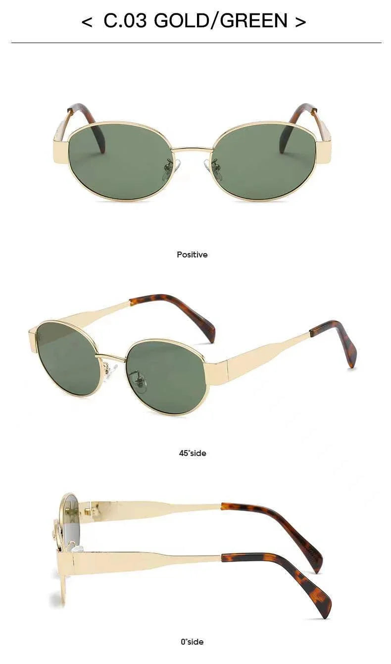 Retro Oval Sunglasses for Women Men Trendy Small Metal Frame Sun Glasses Classic Shades UV400 Protection